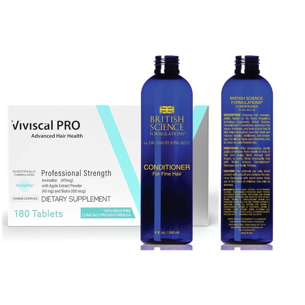Hair Growth Supplements - Nourishes and Strengthens Thinning Hair and Promotes Existing Growth - Drug-Free Hair Growth Vitamins (180 Tablets + Conditioner, FINE HAIR)