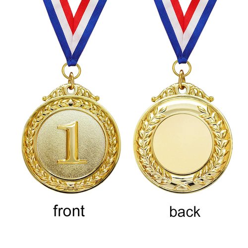Myartte 5-Pack Gold Medal Set - Olympic Style Winner Award Medals for Sports, Competitions, Spelling Bees, Party Favors, 50mm in Diameter with 80mm Ribbon