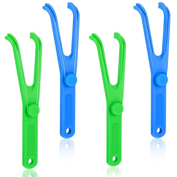 Chengu 4 Pieces Dental Floss Holder Reusable Flosser Reusable Floss Handle Holder Flossmate Handle for Oral Clearing (Blue, Green)