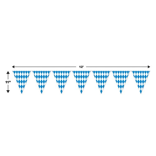 Beistle Plastic Oktoberfest Bavarian Pennant Banner for German Theme Party Supplies, 11" x 12', Blue/White
