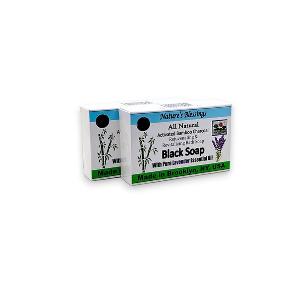 Nature's Blessings Activated Charcoal Black Soap, Pack of 2, Handmade, Vegetarian-Friendly, Cold-Processed Bar Soap for All skin type