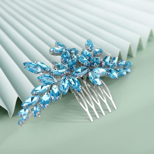 Kercisbeauty Wedding Bridal Small Cute Lake Crystal Hair Comb Side Headpiece for Women Girls Prom Boho Updo Handmade Hair Accessories (Lake)