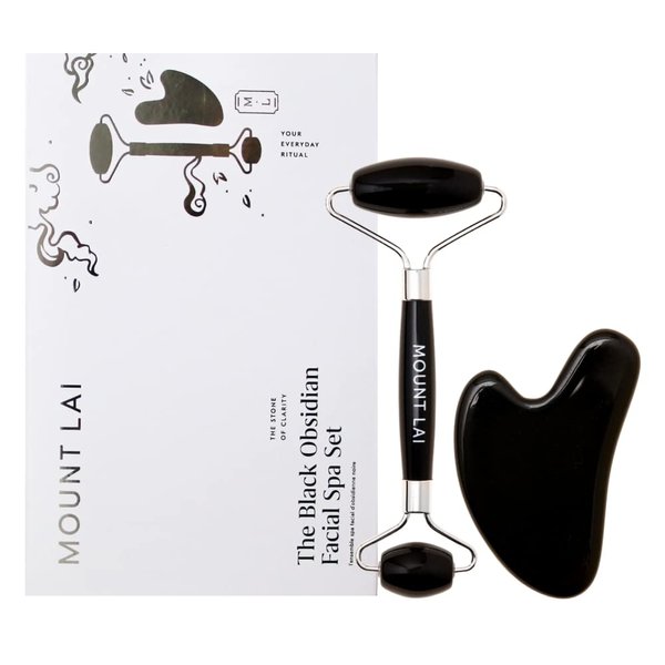 Mount Lai - The Black Obsidian Facial Spa Set | Obsidian Face Roller and Gua Sha Set | Gua Sha Tools to Relieve Muscle Tension and Reduce Puffiness | Anti Aging Skin Care Sets for Women