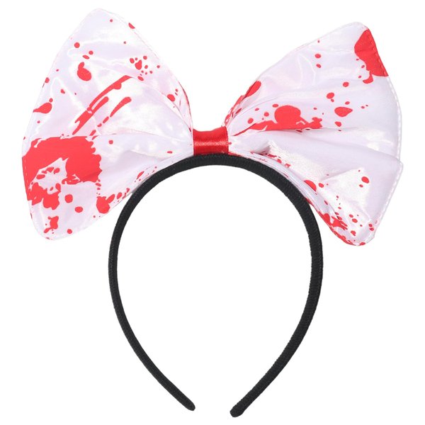 Ecuupas Halloween Bow Headbands White Bow Hairband Red Bloodstain Bow Hair Hoop Design Halloween Theme, Makeup Party, Parade Party Hair Accessories for Children Adults