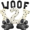 Dog Theme Balloons - 2nd Dog Birthday Party Decorations, 40 Inches Number 2 Foil Balloons, Paw and Bone Balloons, WOOF Letter Balloons, Paw Prints Stickers for Pet Kids Dog Birthday Party Supplies
