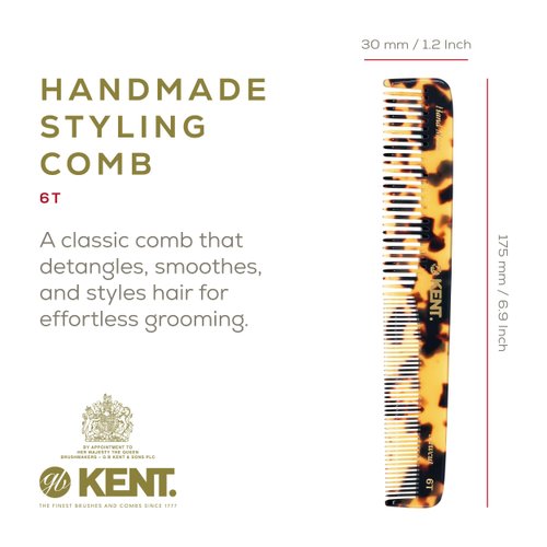 Kent 6T TY Fine Tooth Comb and Wide Tooth Hair Comb Styling Comb for Hair Care, Barber and Beard Combs For Men Grooming-Hair Combs for Men, Women and Kids Hair Care for Wet or Dry, Medium Thick Hair