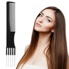 6 PCS Carbon Lift Pick Comb, Black Teasing Comb for Fine Hair with Metal Prong, Hair Picks Comb Teasing Lifting Fluffing Comb with 5 Stainless Steel Pins for Women Hair Styling Hair Salon