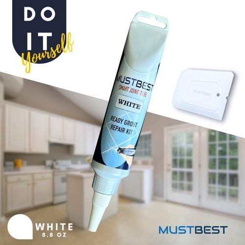 MUSTBEST Tile Grout Repair Kit (White 8.8 Oz-250 Gr), Four Way Use, Repair, Renew, Repaint, Fill The Gaps, Fast Drying, Odorless, Waterproof And Pre-Mixed Grout Pen For Shower, Kitchen, Pool, Bathroom