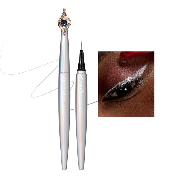 AKARY Wand Liquid Silver Eyeliner Waterproof, Quick Drying Gel Eyeliner for Women Eyes Wing Eyeliner, Colored Eyeliner Long Lasting Wear, Ultra Fine Brush Tip Pen for All-Day Wear, 04 Silver