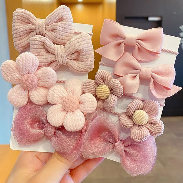 10Pcs Toddler Hair Ties Pink Bow Flower Pony Tails Hair Ties,Cute Bows Flowers Elastic Hair Tie Bowknot Ribbon Ponytail Holders Rubber Hairties For Baby Children Kids Girls Styling Hair Accessories