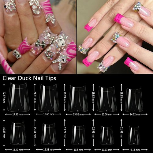 ASONRL 500Pcs Clear Duck Nail Tips Short, 10 Sizes Pre Shaped Professional Duck Nail Tips Press Ons Half Cover Acrylic Soft Gel Nail Tips for Nail Extension Home DIY Nail Salon with Box