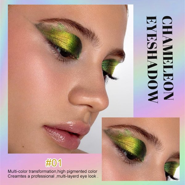 VERONNI Chameleon Eyeshadow,3Colors Liquid Metallic Eyeshadows Color Shifting, Holographic Glitter Multichrome Eye Shadow High Pigmented, Long Lasting and Smudge Proof (#01)