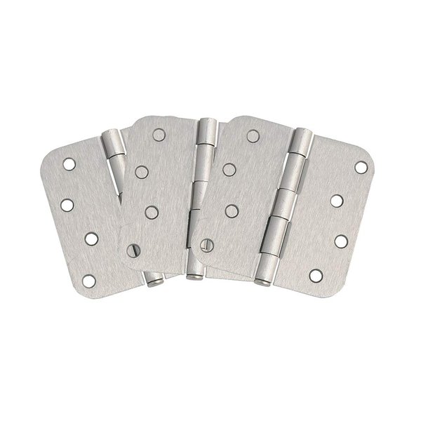 Design House 181594 Door Hinges for Interior Doors 5/8" Radius Steel Door Hinge Door Hardware, 4" x 4", Satin Nickel, 3-Pack