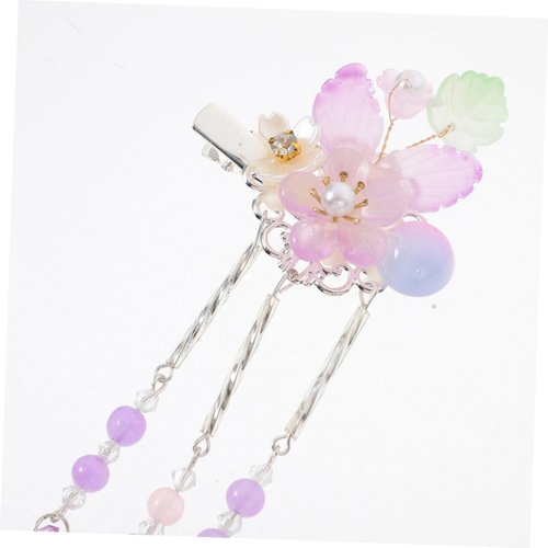 1 Pair Floral Tassel Headdress Barrettes for Women Thin Hair Traditional Hair Clip Flower Hair Clip Asian Hairpins Chinese Hair Barrette Plastic Purple The Flowers Girl Child Walk
