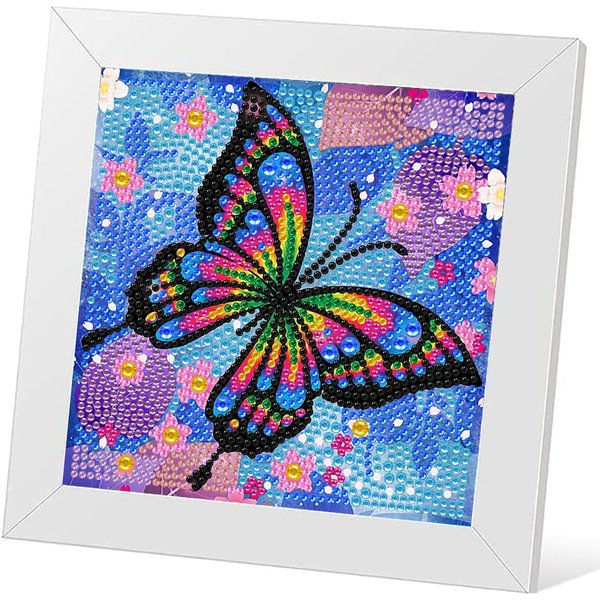 Nzhidey Butterfly Diamond Art Kits for Kids-Butterflies Diamond Painting Kits for Kids with Frame,Butterfly Diamond Art for Kids with Beautiful Package for Gift (6x6 inch)