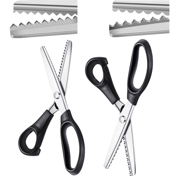 2 Pcs Pinking Shears 7 mm Scalloped Scissors 5 mm Zig Zag Scissors 9.2" Professional Handheld Serrated Crimping Dressmaking Sewing Supplies Jagged Edge Cut Scissors for Fabric, Leather, Paper