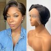 SHUNHUIXC Pixie Cut Wig Human Hair 13x4 Lace Front Wigs 8 inch Short Pixie Cut Glueless Human Hair Wigs Pre Plucked Short Straight Bob Wigs for Black Women 180% Density Natural Hairline Natural Black