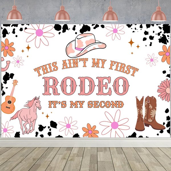 Wonmelody 2nd Rodeo Birthday Party Decorations 5*3ft 2nd Rodeo Birthday Party Backdrop for Girl Not My First Rodeo 2nd Birthday Party Decorations Groovy Western Cowgirl 2nd Birthday Decorations