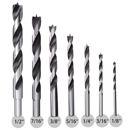 MKC Chrome Vanadium Brad Point Drill Bit Set, 7-Piece Imperial Sizes Includes 1/8 Inch Inch, 3/16 Inch Inch, 1/4 Inch Inch, 5/16 Inch Inch, 3/8 Inch Inch, 7/16 Inch Inch, 1/2 Inch Inch Inches