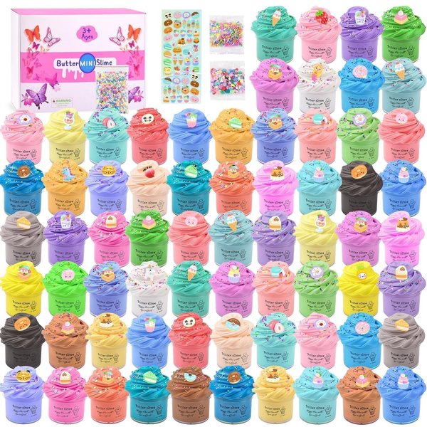 68 Pack Christmas Mini Butter Slime Kit, Scented Bulk Slime Party Favor Gifts, Birthday Stress Relief Toy for Girls and Boys, Soft & Non-Sticky, DIY Putty Toys for Kids Aged 4-12