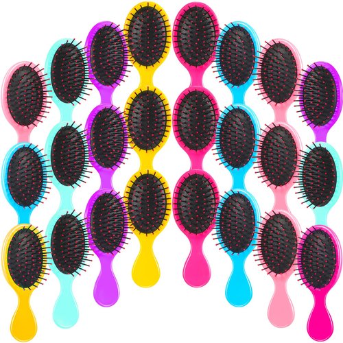 24 Pcs Mini Brush Hairbrush for Kids Girls Wet Little Travel Hairbrush Mini Hair Brush Detangling Soft Bristles Hair Brush for Most Hair Types Smoothing with Ease Knots(Bright Colors)
