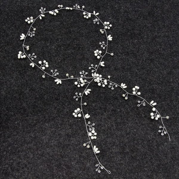 JEWELTH Wedding Hair Accessories for Brides, Silver/Gold Pearl Headband, Bridal Headpieces for Wedding, Hair Vine Accessories for Women & Girls (Style 9-Silver)