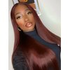 ISEE Burgundy Lace Front Wigs Human Hair Pre Plucked 6x4 HD Straight Human Hair Wear Go Wig Colored 10A Reddish Brown Frontal Wig 180% Density Glueless Wigs Human Hair Wig 24 Inch