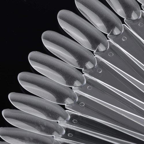 200 Pcs Oval Nail Swatch Sticks Fan-shaped Nail Polish Sample Sticks with Metal Split Ring for Nail Color Display, Clear