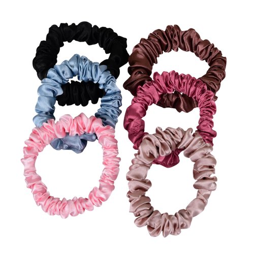 Slim Satin Scrunchie, Skinny Silk Scrunchies, Small Scrunchies for Girls, Scrunchy For Women Thin Hair Ties Mini scrunchies Ponytail Holder For Thick Fine Curly Hair 6 Pcs Multicolour