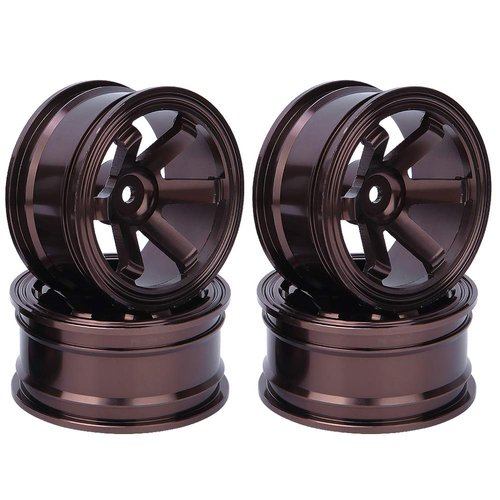 Metal Wheel Hub, 4PCS Aluminium Alloy Wheel Hub Compatible with Universal 1/10 Flat Running Drift RC Car(Coffee) Car Model Accessory
