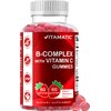 Vitamatic Vitamin B Complex Gummies with Vitamin C & Inositol - Natural Strawberry Flavor - 60 Gummies (2 Bottles)