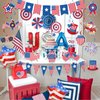 Chilfamy USA Party Decorations, Red Blue White Decorations with American Flag Banner, 12Pcs USA Hanging Swirls Decors, Pennant Bunting Banner, Foil Balloons for Welcome Home Patriotic Party Supplies