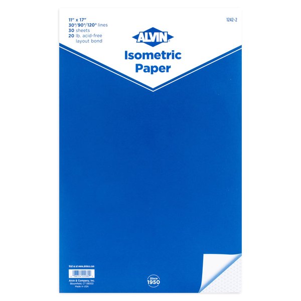 ALVIN Isometric Paper Pad 30 Sheets of 11" x 17" Model 1242-2, Drafting and Graph Paper, 20 Pound Acid-Free