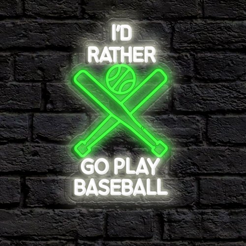 I’d Rather Go Play Baseball Neon Sign for Baseball Lovers Birthday and Christmas Gifts,Dimmable Neon Light USB for Baseball Enthusiast Bedroom Man Cave Beer Bar Wall Dormitory Decor