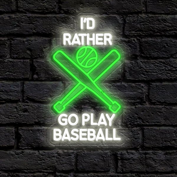 I’d Rather Go Play Baseball Neon Sign for Baseball Lovers Birthday and Christmas Gifts,Dimmable Neon Light USB for Baseball Enthusiast Bedroom Man Cave Beer Bar Wall Dormitory Decor