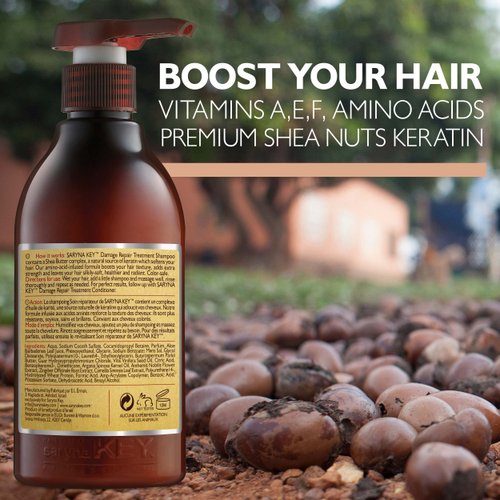Saryna Key Shampoo for Damaged Hair with Pure African Shea Butter - Moisturizing Shampoo for Dry Damaged Hair - Professional Keratin Treatment - Sulfate Free, No Parabens, Cruelty Free (300ml/10.14oz)