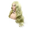 Superior Yellow Green Lace Front Wigs for Women Long Wavy Hair Matcha Green Synthetic Lace Front Wigs Drag Queen Spring Tender Green Wig Realistic Glueless Heat Resistant Fiber Hair Cosplay 24Inch