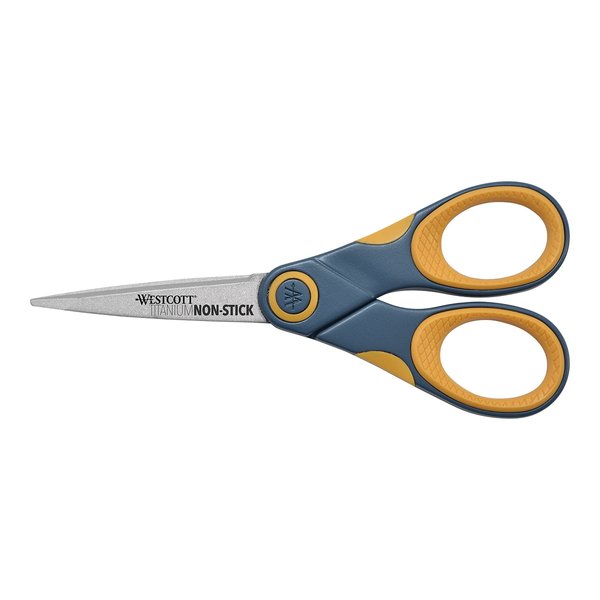 Westcott ‎14881 5-Inch Non-Stick Titanium Scissors For Office and Home, Yellow/Gray