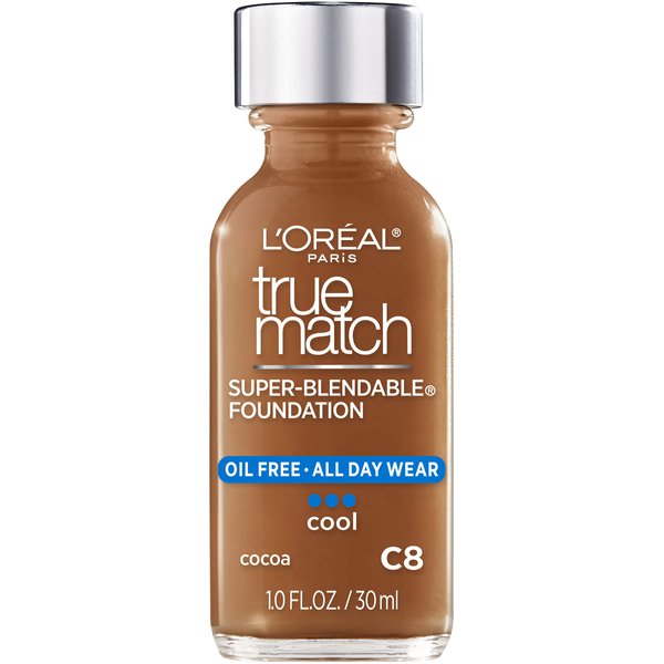 L'Oreal Paris Makeup True Match Super-Blendable Liquid Foundation, Cocoa C8, 1 Fl Oz,1 Count