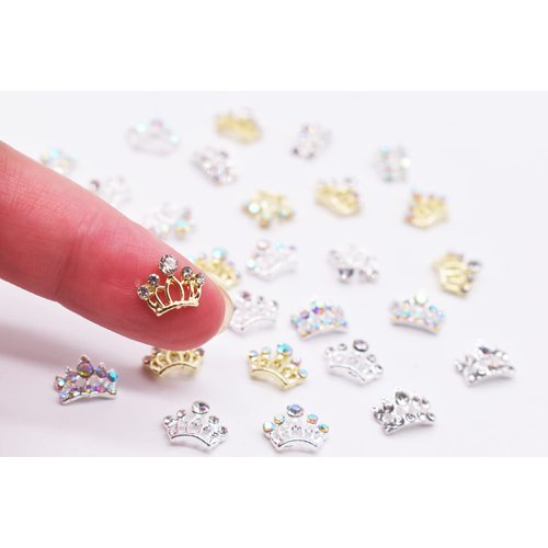 LIFOOST 30Pcs Crown Nail Charms with Rhinestones Gold and Silver Nail Jewelrys for Nail Art 3D Women Nails Big Crown (Style1)