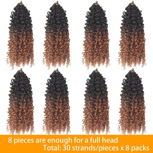 Yanky Twist Crochet Hair-8 Inch 8 Packs (30 Strands/Pcs) Prelooped Spring Twist Hair For Women Girl Ombre Braiding Passion Twist Crochet Braids Hair Extensions (T30, 8 Inch)