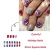 24Pcs Short Square Press on Nails 4th of July Press on Nails Fake Nails Silver Glitter Full Cover Glue on Nails Petite Artificial Reusable Independence Day False Nails for Women Acrylic Nails Salon