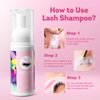 Buqikma Lash Shampoo for Lash Extensions 60Ml/2.11fl.Oz Eyelash Extension Cleanser Gentle Foaming Eyelash Shampoo Bath Eyelash Cleaning Kit with Lash Shampoo Brush Mascara Brush for Salon Home Care