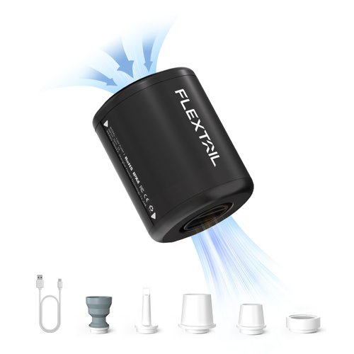 FLEXTAILGEAR Portable Air Pump - Tiny Pump 2, Electric Air Pump for Inflatables 2.8oz Battery Inflator Rechargeable Air Mattress Pump for Sleeping Pads, Pool Floats, Swimming Rings Black