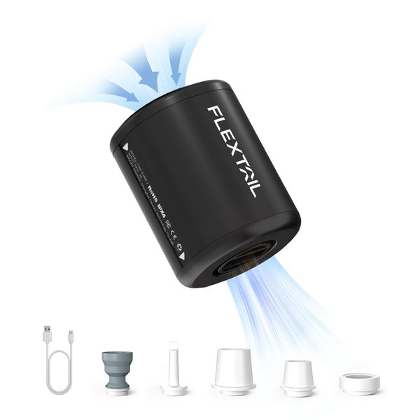 FLEXTAILGEAR Portable Air Pump - Tiny Pump 2, Electric Air Pump for Inflatables 2.8oz Battery Inflator Rechargeable Air Mattress Pump for Sleeping Pads, Pool Floats, Swimming Rings Black