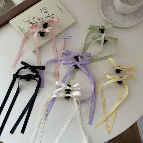 Eliongpu 12Pcs Bow Hair Clips with Long Tail, Tassel Ribbon Small Bow Claw Clips Bow knot Satin Hair Barrette Hair Accessories for Women Girls Toddlers