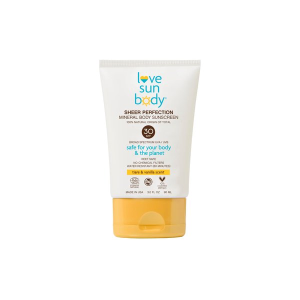 Love Sun Body Mineral Body Sunscreen SPF 30 (Soft Vanilla Scent) | Reef Safe Skincare | Zinc Oxide Lotion | 100% Natural Origin Moisturizer |Ecocert Certified Cosmos Natural | 3 fl oz