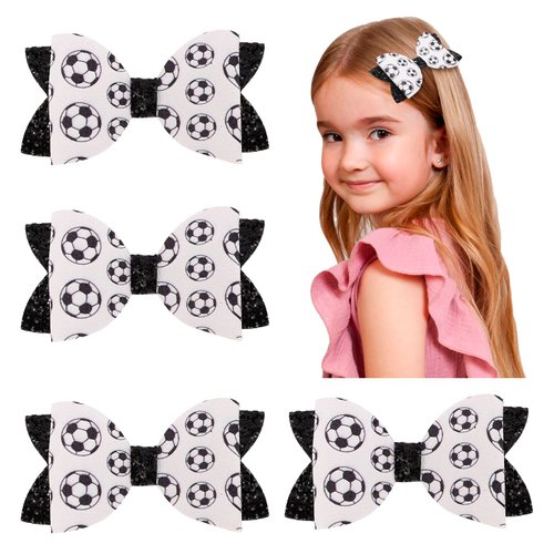 Vovii Soccer Bows Hair Clips for Girls, Soccer Ribbon Bows for Girls, Soccer Hair Accessories for Girls Outfit