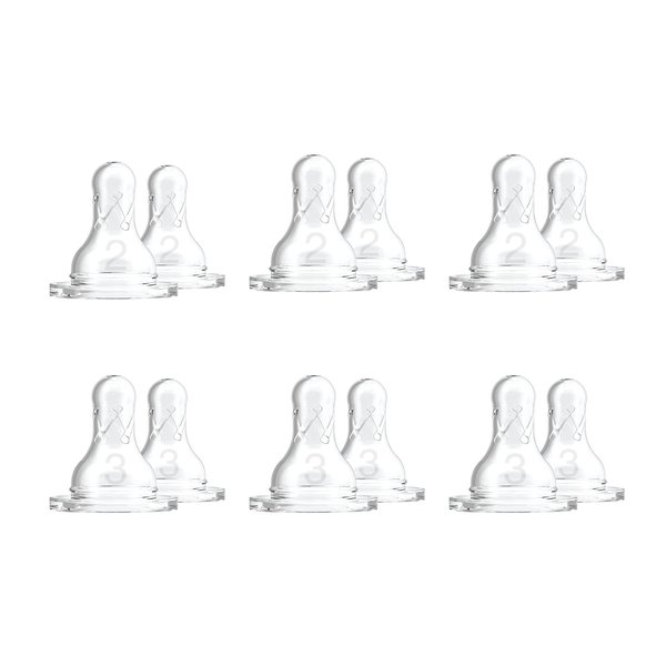 Dr. Brown’s Natural Flow Level 2 & Level 3 Narrow Baby Bottle Silicone Nipples, Medium-Fast Flow, 6m+, 100% Silicone Bottle Nipple, 6 Pack
