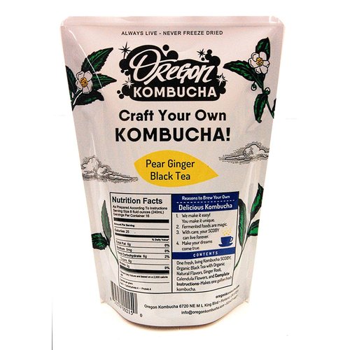 Kombucha Starter Kit by Oregon Kombucha | Organic Pear Ginger Black Tea and Scoby w/ Starter Liquid - Raw Culture Brews 1 Gallon of Delicious Kombucha, Guaranteed
